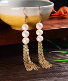 CIFEEO- Sterling Silver Overgild Pearl Tassel Drop Earrings