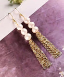 CIFEEO- Sterling Silver Overgild Pearl Tassel Drop Earrings