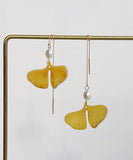 CIFEEO- Stylish Yellow 14K Gold Pearl Ginkgo Leaf Tassel Drop Earrings GH1070