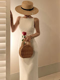 Cifeeo-New Women Summer Fashion Spaghetti Strap Sleeveless Sexy Dress Female Elegant Evening Midi Dress