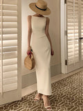 Cifeeo-New Women Summer Fashion Spaghetti Strap Sleeveless Sexy Dress Female Elegant Evening Midi Dress