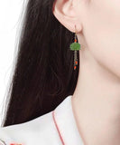 CIFEEO- Sterling Silver Overgild Inlaid Gem Jade Drop Earrings