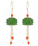 CIFEEO- Sterling Silver Overgild Inlaid Gem Jade Drop Earrings