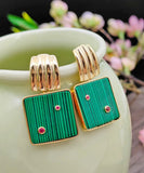 CIFEEO- Sterling Silver Overgild Inlaid Square Malachite Hoop Earrings