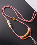 CIFEEO- Unique Pink Copper Overgild Jade Beading Tassel Pendant Necklace KX1007