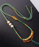 CIFEEO- Unique Pink Copper Overgild Jade Beading Tassel Pendant Necklace KX1007