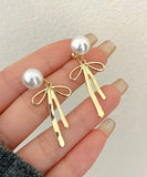 CIFEEO- Unique Silk Sterling Silver Metal Pearl Bow Drop Earrings GH1015