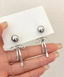 CIFEEO- Unique Silk Sterling Silver Metal Pearl Bow Drop Earrings GH1015