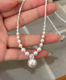 CIFEEO- Unique White Pearl Zircon Broken Silver Pendant Necklace ZZ003