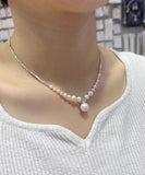 CIFEEO- Unique White Pearl Zircon Broken Silver Pendant Necklace ZZ003