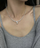 CIFEEO- Unique White Pearl Zircon Broken Silver Pendant Necklace ZZ003