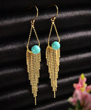 CIFEEO- Sterling Silver Overgild Turquoise Tassel Drop Earrings