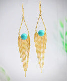 CIFEEO- Sterling Silver Overgild Turquoise Tassel Drop Earrings