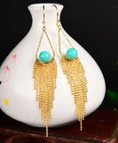 CIFEEO- Sterling Silver Overgild Turquoise Tassel Drop Earrings