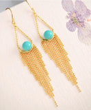 CIFEEO- Sterling Silver Overgild Turquoise Tassel Drop Earrings