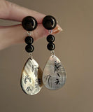 CIFEEO- Vintage Black Acrylic Alloy Print Shell Water Drop Drop Earrings ZZ040