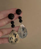 CIFEEO- Vintage Black Acrylic Alloy Print Shell Water Drop Drop Earrings ZZ040