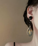 CIFEEO- Vintage Black Acrylic Alloy Print Shell Water Drop Drop Earrings ZZ040