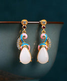 CIFEEO- Vintage Blue Ancient Gold Jade Zircon Auspicious Clouds Drop Earrings KX1066