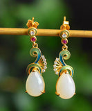 CIFEEO- Vintage Blue Ancient Gold Jade Zircon Auspicious Clouds Drop Earrings KX1066