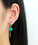 CIFEEO- Sterling Silver Gem Stone Tassel Drop Earrings