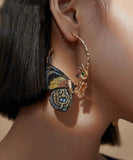 CIFEEO- Vintage Gold Sterling Silver Overgild Crystal Embroidery Butterfly Hoop Earrings ZZ064