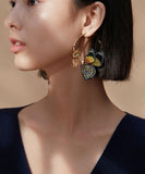 CIFEEO- Vintage Gold Sterling Silver Overgild Crystal Embroidery Butterfly Hoop Earrings ZZ064