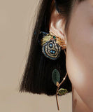 CIFEEO- Vintage Gold Sterling Silver Overgild Crystal Embroidery Butterfly Hoop Earrings ZZ064