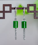 CIFEEO- Vintage Gold Sterling Silver Overgild Inlaid Jade Tassel Drop Earrings KX1011