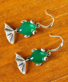 CIFEEO- Sterling Silver Inlaid Gem Stone Chalcedony Goldfish Drop Earrings