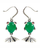 CIFEEO- Sterling Silver Inlaid Gem Stone Chalcedony Goldfish Drop Earrings