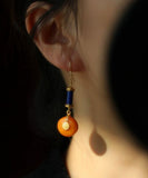 CIFEEO- Vintage Orange Sterling Silver Overgild Amber Honey Wax Drop Earrings GH1087