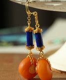 CIFEEO- Vintage Orange Sterling Silver Overgild Amber Honey Wax Drop Earrings GH1087