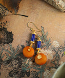 CIFEEO- Vintage Orange Sterling Silver Overgild Amber Honey Wax Drop Earrings GH1087