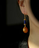 CIFEEO- Vintage Orange Sterling Silver Overgild Amber Honey Wax Drop Earrings GH1087