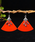 CIFEEO- Sterling Silver Triangular Cinnabar Drop Earrings