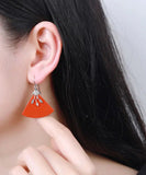 CIFEEO- Sterling Silver Triangular Cinnabar Drop Earrings