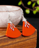 CIFEEO- Sterling Silver Triangular Cinnabar Drop Earrings