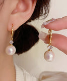 CIFEEO- Vogue Gold Copper Overgild Zircon Pearl Drop Earrings KX1037