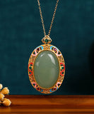 CIFEEO- Women Gold Copper Overgild Jade Enamel Auspicious Clouds Pendant Necklace KX1058