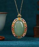 CIFEEO- Women Gold Copper Overgild Jade Enamel Auspicious Clouds Pendant Necklace KX1058