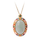 CIFEEO- Women Gold Copper Overgild Jade Enamel Auspicious Clouds Pendant Necklace KX1058