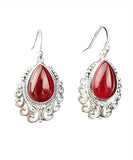 CIFEEO- Sterling Silver Hollow Out Jade Water Drop Drop Earrings