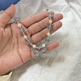 Cifeeo-Vintage Jewelry Y2K Style Silver Color Y2K Butterfly Heart Pendant Necklaces Fashion Vintage Pearl Crystal Multi-layered Chains Necklace for Women Jewelry