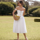 Cifeeo-Elegant and Beautiful Women's Dresses 2025 White Midi Jacquard Dress Sexy Lace Up Party Dresses Women's Clothing