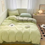 Cifeeo-2025 Spring Bedding Set Solid Bedding Set Nordic Style Flat Sheet Duvet Cover Pillowcase Ins Single Double Full Size Bed Linen Boys Girls Home Textile