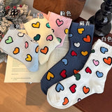 Cifeeo-Heart Socks Feminina Ruffles Womans Ankle Socks Korean Style Kawaii Harajuku Cute Stockings Autumn Thin Japanese Tights 2024 New