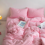 Cifeeo-INS Pink Series Duvet Cover set Pillow Case Bed Sheet Solid Color Quilt Covers Boy Kid Teen Girl Bedding Linens Set King Queen