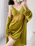 Cifeeo-Sexy Sleepwear Women's Autumn and Winter New Gold Velvet Home Suit Set, Suspender Nightgown 2-piece Nightgown Set