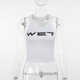 Cifeeo-Vintage 2024 New Women Sexy Spring Tank Tops Subtranslucent Slim Tops Letter Printed Women Racerback Vest Summer Clothes White Emo Girls